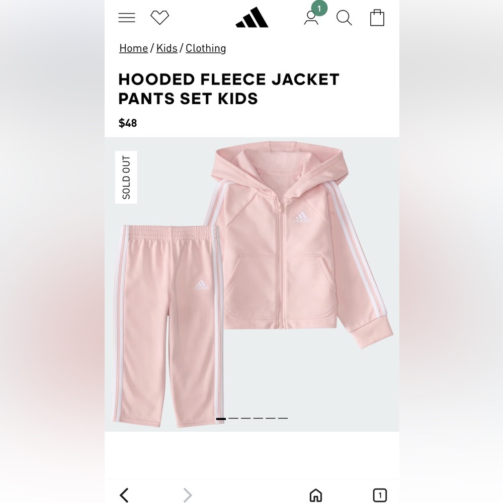 Adidas Light Pink Kids Fleece Jacket